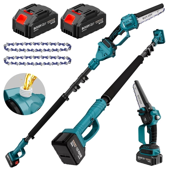 2-in-1 Electric Pole Saws for Tree Trimming, 6 Inch Mini Chainsaw Cordless with Extension Pole, 2 Batteries,Battery Powered Pole Chain Saw, Tree Trimmer Limb Branch Cutter Pruner