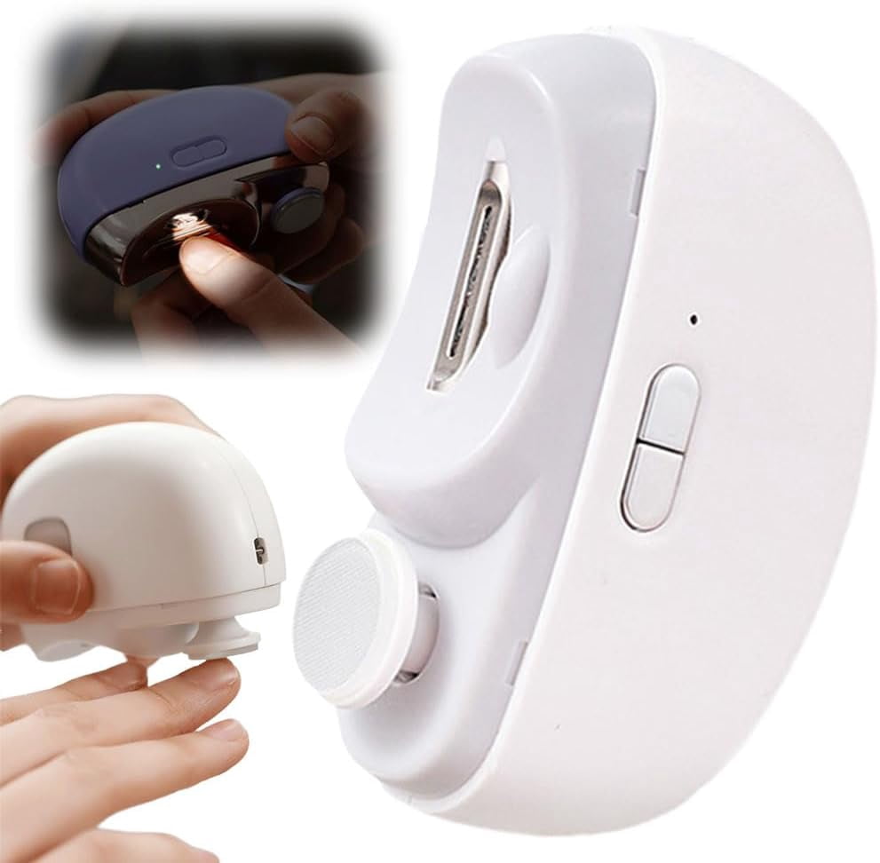 2 in 1 Electric Polishing Automatic Nail Clippers, Trimmer Clipper with Adjustable Speeds, for Seniors, Kids, Adults (White) White