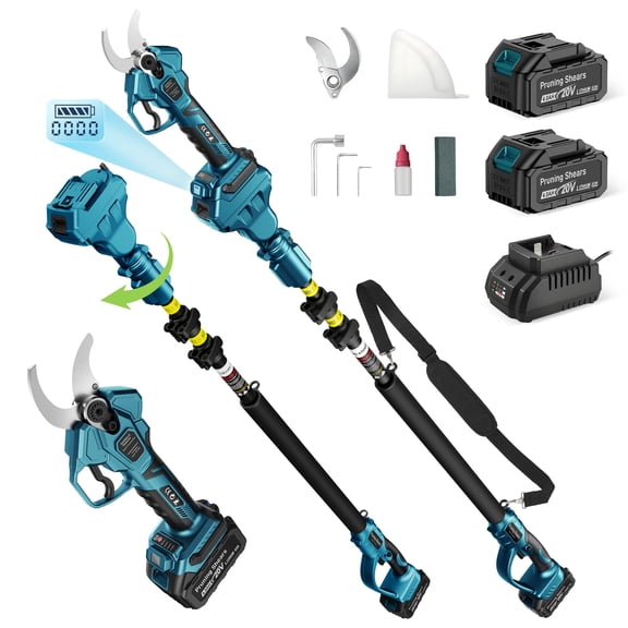 2-in-1 Electric Pruning Shears Cordless, 1.6" Cutting Diameter, Pole Pruner with 12.8Ft Reach Extension Pole, 2×4.0Ah Battery Powered Electric Pruner for Tree Flower Trimming
