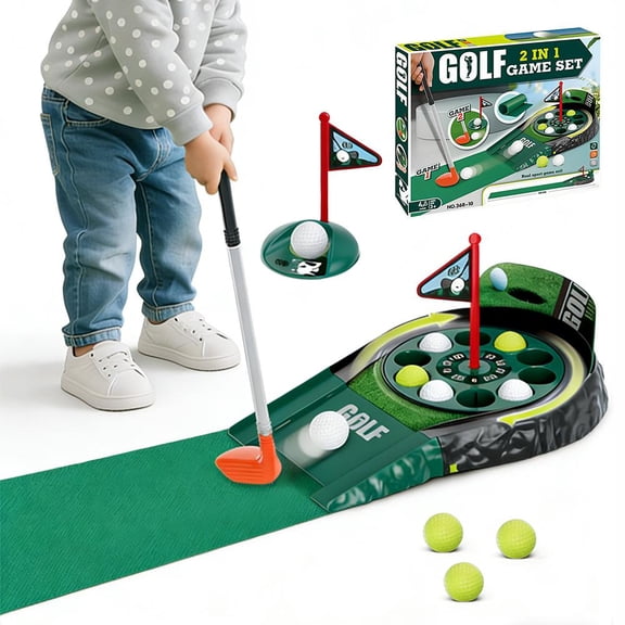 2 in 1 Electric Putting Game Indoor Mini Set with Rotating and Stationary Automatic Practice Hole Mat Return and Ball for Home Golf Practice