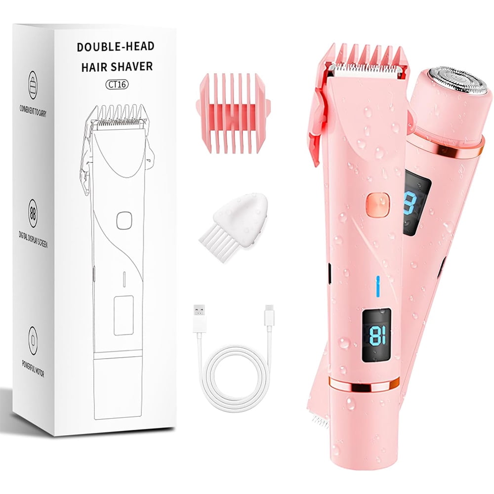 2 in 1 Electric Razors for Women Pubic Hair Dual Head Bikini Trimmer Women Shaver with LED Display Rechargeable Electric Trimmer
