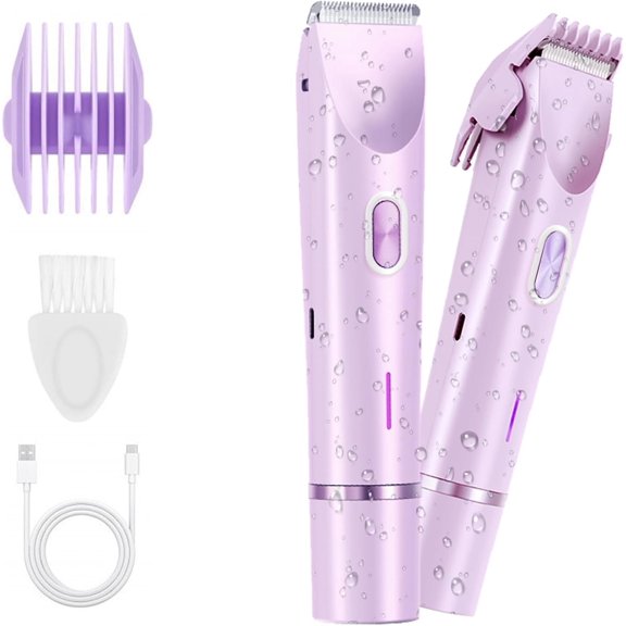 2-in-1 Electric Trimmer for Women,IPX7 Waterproof Rechargeable Razors,Dual Head Design for Face, Underarms & Legs,Wet & Dry Use
