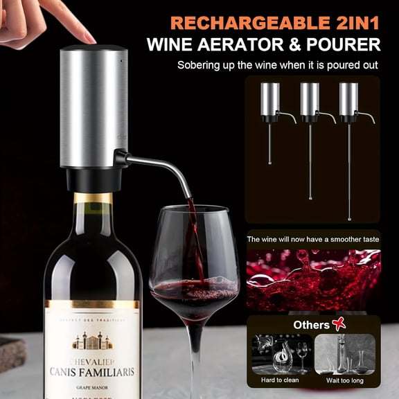 2-in-1 Electric Wine Decanter Aerator and Dispenser with Automatic Opener, Vacuum Stopper, and Foil Cutter in Elegant Wooden Gift Box, Perfect for Home Kitchen, Bar, and Special Occasions
