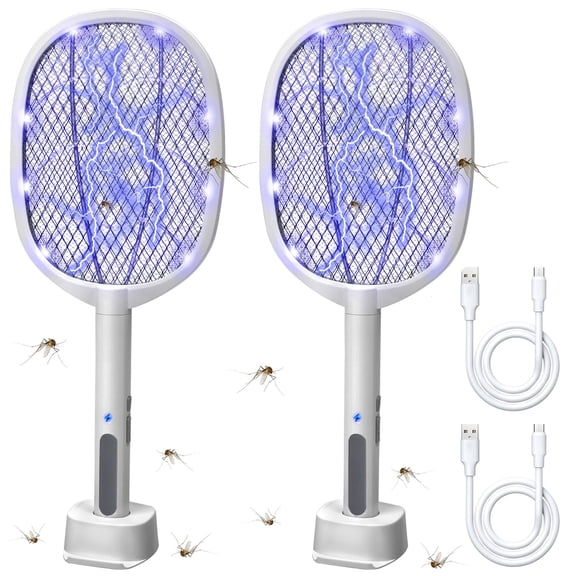 2-in-1 Electric Zapper Racket  2 Pack 3000v High Led Lighted Handheld Mosquito Swatter With 3 Layer Safety Mesh Usb Charging Portable Fly Killer Racquet