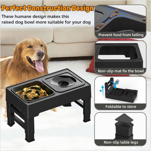 2in1 Elevated Slow Feeder Dog Bowls with No Spill Dog Water Bowl