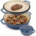 2-in-1 Enameled Cast Iron Braiser Pan with Grill Lid - 3.3-Quart Small ...
