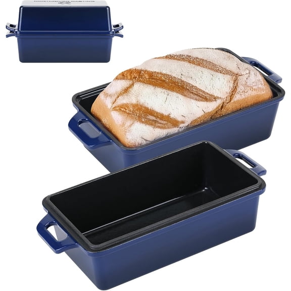2 in 1 Enameled Cast Iron Bread Pan with Lid, Perfect Bread Oven, Loaf Pans for Baking Homemade Sourdough Bread 9x5, 2 Piece set