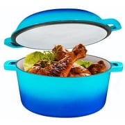 2 in 1 Enameled Cast Iron Double Dutch Oven & Skillet Lid, 5-Quart, Induction, Electric, Gas & In Oven Compatible, Caribbean