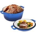 thumbnail image 1 of 2-in-1 Enameled Cast Iron Dutch Oven Pot with Skillet Lid, 6QT Dutch Oven & 2QT Skillet Combo, Multi Cooker Stock Pot For Frying, Cooking, Baking, Induction & Ovens Safe(Blue), 1 of 8