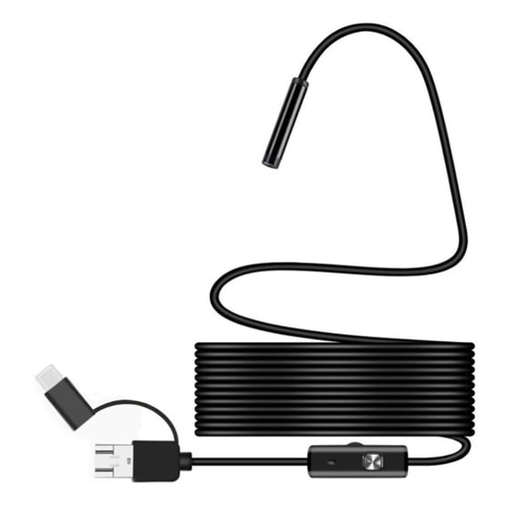 2-in-1 Endoscope Camera, 7mm Waterproof IP67-480P HD, 6 LED Lights, Micro USB/Type-C/PC Compatible for Android - Take Photos/Videos, Ideal for Automotive, Pipe, Sewer Inspection