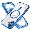 thumbnail image 1 of 2-in-1 Entronix Bundle with Shockproof Transparent Case and 1 Tempered Glass Screen Protector For iPhone 16 Plus, Slim Fit [Yellow Resistant] Magnetic Clear Cover, Navy, 1 of 5