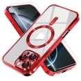 thumbnail image 1 of 2-in-1 Entronix Bundle with Shockproof Transparent Case and 1 Tempered Glass Screen Protector For iPhone 16 Pro, Slim Fit [Yellow Resistant] Magnetic Clear Cover, Red, 1 of 5