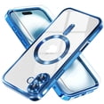 thumbnail image 1 of 2-in-1 Entronix Bundle with Shockproof Transparent Case and 1 Tempered Glass Screen Protector For iPhone 16, Slim Fit [Yellow Resistant] Magnetic Clear Cover, Navy, 1 of 5