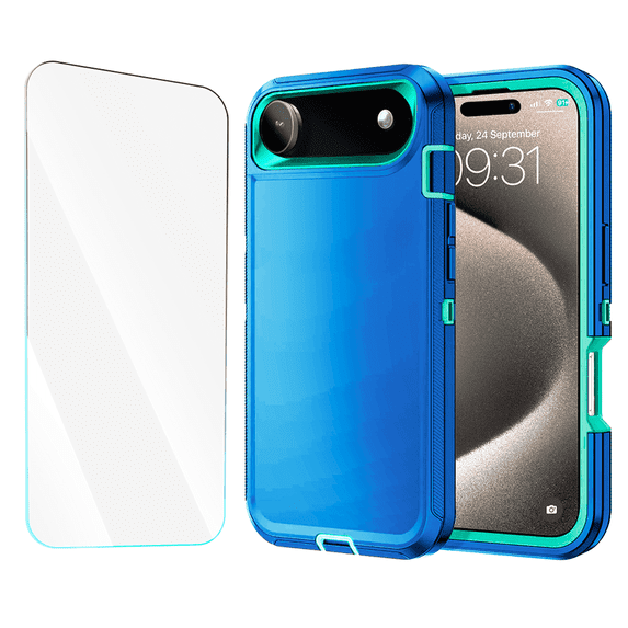 ENTRONIX 2-Piece Bundle for iPhone 17 Air with Rugged Heavy Duty Protective Case and Screen Protector, Teal Blue