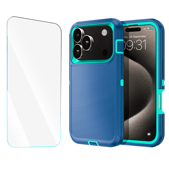 Entronix 2-in-1 Heavy Duty Case Compatible with iPhone 17 Pro Max and iPhone 18 Pro Max with Screen Protector, Teal Blue