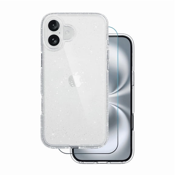 2-in-1 Entronix Bundle designed for iPhone 17, Sparkly Glitter Clear Case and Tempered Glass