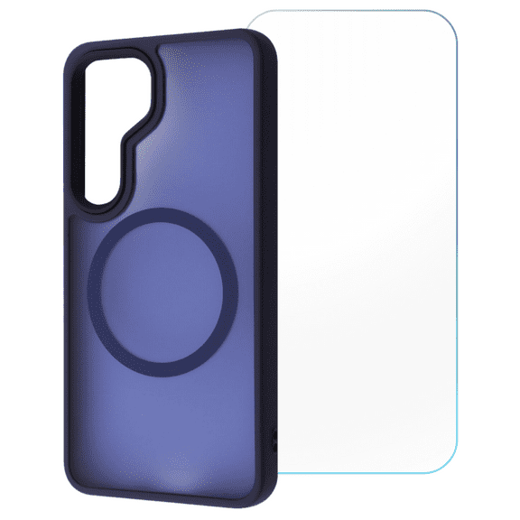 2-in-1 Entronix Bundle for Galaxy S24, Magnetic Heavy Duty Frosted Case 1 Screen Protector, Navy