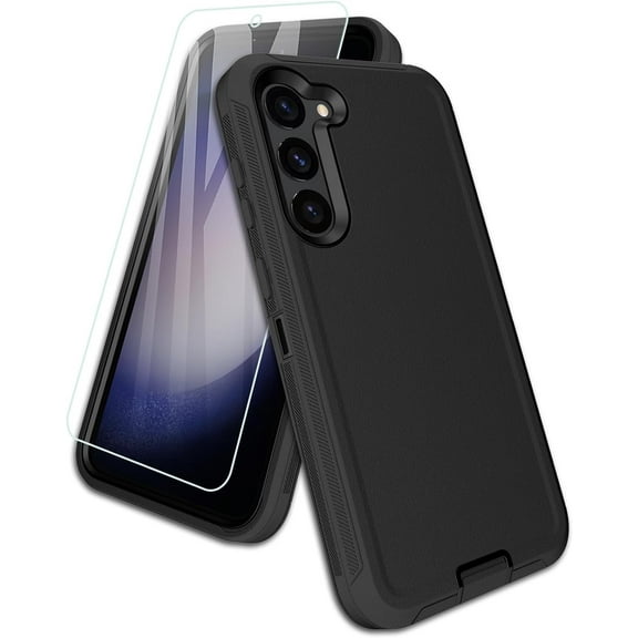 2-in-1 Entronix Bundle for Galaxy S25 Plus, Heavy Duty Rugged Case & 1 Clear Screen Protector, Black