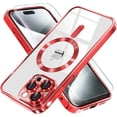 thumbnail image 1 of Entronix 2-in-1 Magnetic Shiny Clear Case Compatible with iPhone 14 Pro with Screen Protector, Red, 1 of 9