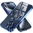 thumbnail image 1 of Entronix 2-in-1 Magnetic Shiny Clear Case Compatible with iPhone 15 Pro with Screen Protector, Navy Blue, 1 of 9
