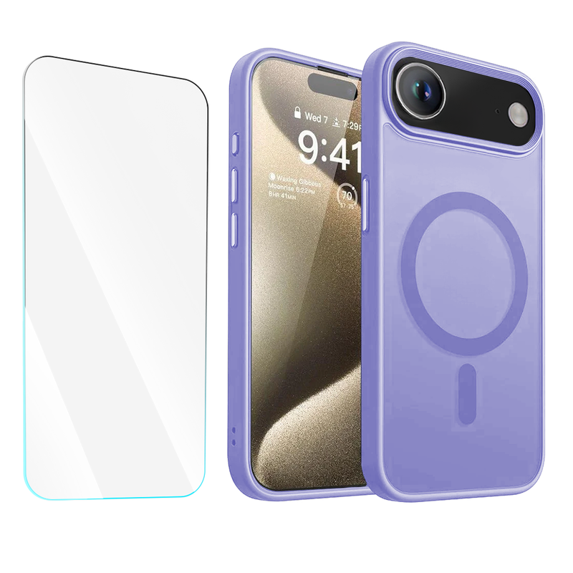 2-in-1 Entronix Bundle for iPhone 17 Air, Magnetic Sturdy Matte Case 1 Screen Protector, Purple