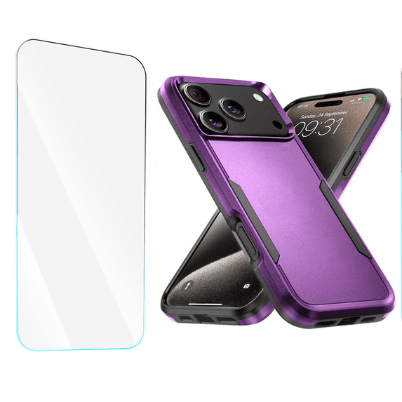 2-in-1 Entronix Bundle for iPhone 17 Pro. Heavy Duty Phone Case, 1 Screen Protector, Purple