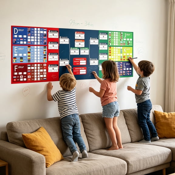 2-in-1 Erasable 2026 Soccer Tournament Schedule Poster, Interactive Score Record Wall Chart for Match Prediction Tracking