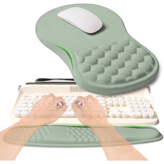 2-in-1 Ergonomic Keyboard Wrist Rest and Mouse Pad with Memory Foam Support Light Green