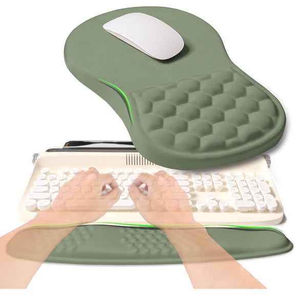 2-in-1 Ergonomic Keyboard Wrist Rest and Mouse Pad with Memory Foam Support Olive Green