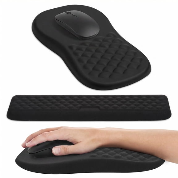 Ergonomic Memory Foam Wrist Rest for Keyboard and Mouse, Non-Slip PU Base, Computer Desk Accessory, Black