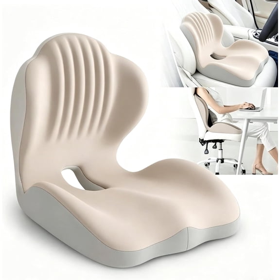 2‑in‑1 Ergonomic Seat Cushion and Lumbar Backrest, High‑Density Foam Posture Corrector Chair Pad,Anti Slip with L for Lower Back, Sciatica & Tailbone Pain Relief