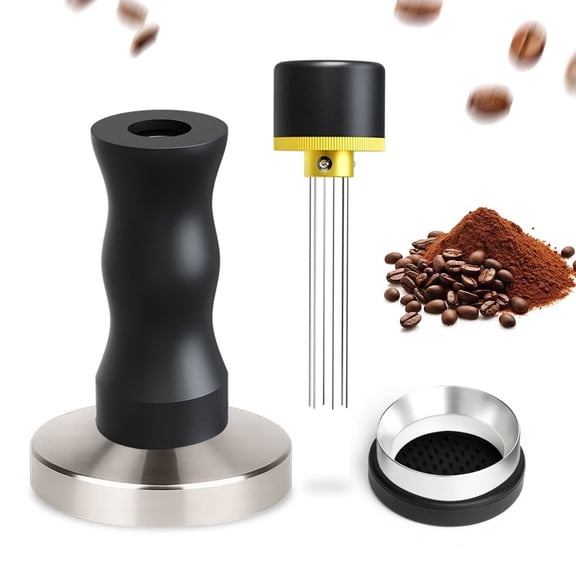 HTGM 51mm 2 in 1 Coffee Tamper and Wtd Tool with Dosing Ring, 2-in-1 Barista Accessory Kit with Rubber Mat