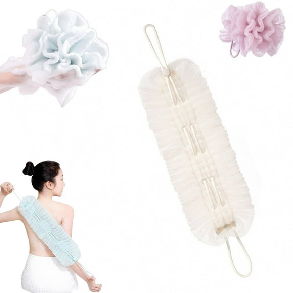 2-in-1 Exfoliating Washcloth, Shower & Back Scrubber with New Exfoliating Back Scrubber Sponge for Shower Body Exfoliator Loofah with Handle for Men Women, Style A, By PRYESS