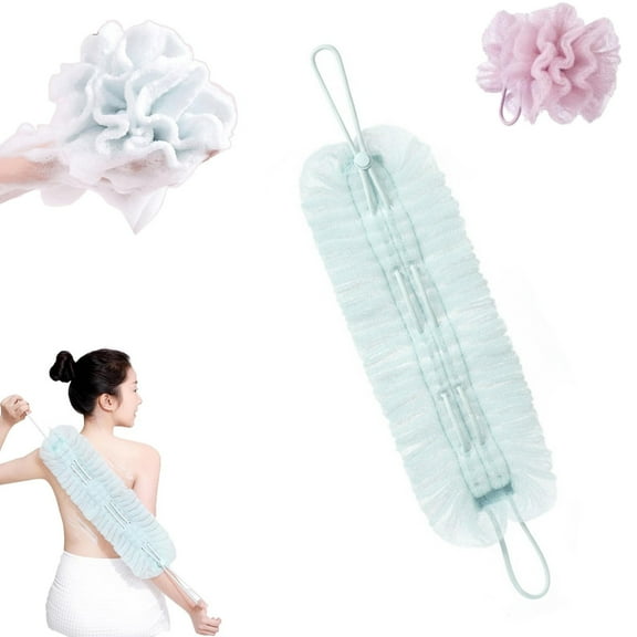 2-in-1 Exfoliating Washcloth, Shower & Back Scrubber with New Exfoliating Back Scrubber Sponge for Shower Body Exfoliator Loofah with Handle for Men Women, Style B, By PRYESS