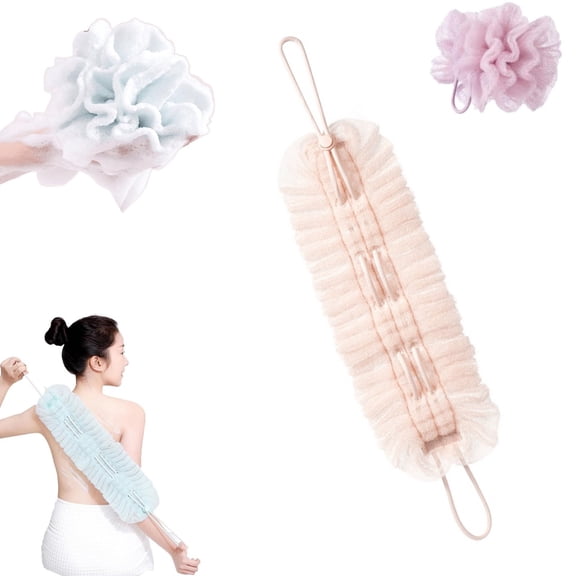 2-in-1 Exfoliating Washcloth, Shower & Back Scrubber with New Exfoliating Back Scrubber Sponge for Shower Body Exfoliator Loofah with Handle for Men Women, Style C, By PRYESS