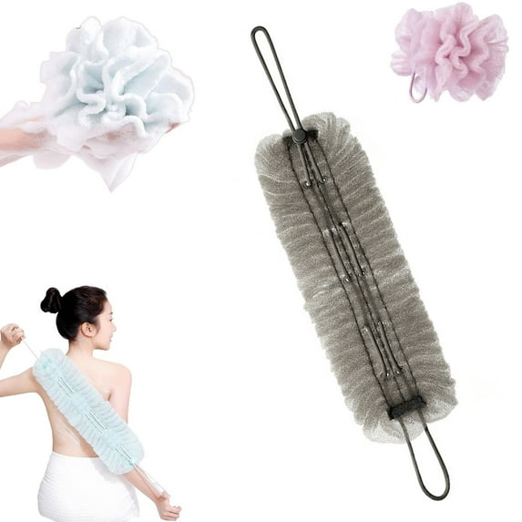2-in-1 Exfoliating Washcloth, Shower & Back Scrubber with New Exfoliating Back Scrubber Sponge for Shower Body Exfoliator Loofah with Handle for Men Women, Style E, By PRYESS