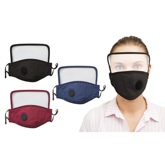 2-in-1 Eyes Shield Screen & Dust Proof Reusable Face Mask with Valve(3-Pack)