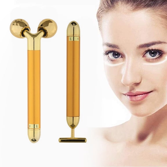 2 in 1 Face Massager Roller Facial Golden Pulse Electric 3D Roller and T Shape Arm Eye Nose Head Massager Instant Face Lift Anti