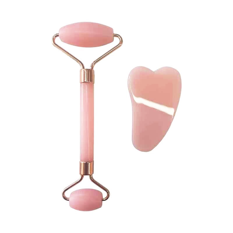 2-in-1 Face Roller and Gua Sha Tool Set, Rose Quartz Facial Massager for a Soothing, Cooling Sensation and Radiant Appearance