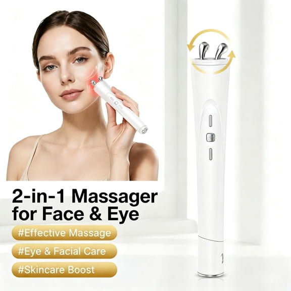 2-in-1 Facial & Eye Massager with Red Light, Rotation & Vibration for Puffiness, Firming & Smoothing  Facial, Eye & Neck Sculpting Tool for Fine Lines, Wrinkles & Eye Contours