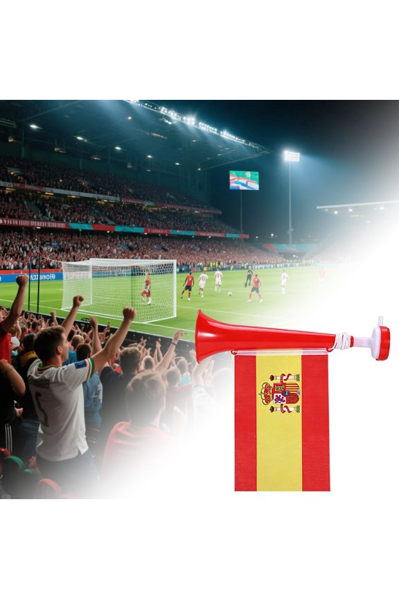2-in-1 Fan Horn with Country Flag Banner, Adjustable Length Stadium Noise Maker, Telescopic Cheering Accessory for Sports Matches, Parades, Tailgates and Championship Celebrations, By Harlik