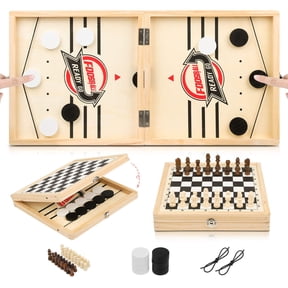 2-in-1 Fast Sling Puck Game Set ,Large Size 23.6x11.8 Inch Foldable Winner Board Games Toys, Foosball Winner Board Game, Chess& Sling Puck Game Set for Adults&Parent-Child (Large Size)