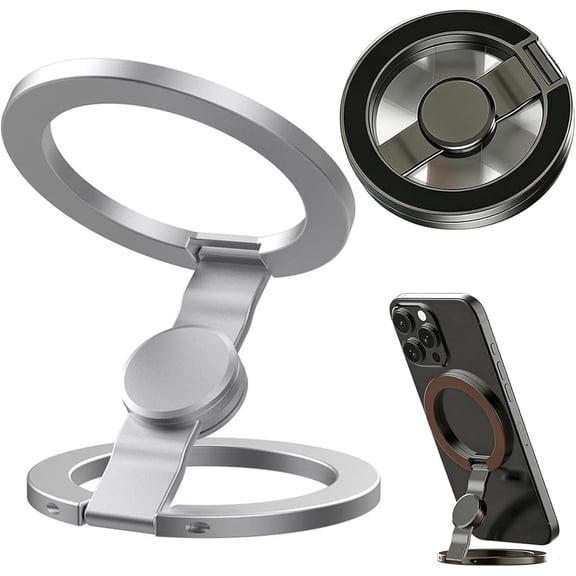 2-in-1 Fidget Spinner & Phone Stand, 360° Magnetic Gyroscope Holder, Ultra-Thin Foldable Desk Car Mount for Travel & Workout (Sliver)