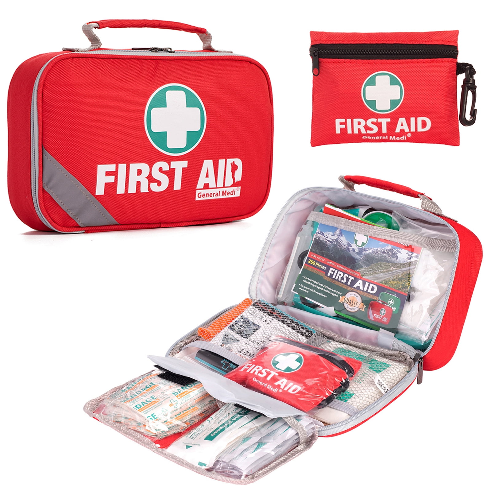 2-in-1 First Aid Kit (215 Piece) + Bonus 43 Piece Mini First Aid Kit  -Includes Eyewash, Ice(Cold) Pack, Moleskin Pad and Emergency Blanket for  Travel