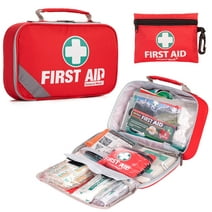 2-in-1 First Aid Kit (215 Piece) + Bonus 43 Piece Mini First Aid Kit -Includes Eyewash, Ice(Cold) Pack, Moleskin Pad and Emergency Blanket for Travel, Home, Office, Car, Camping