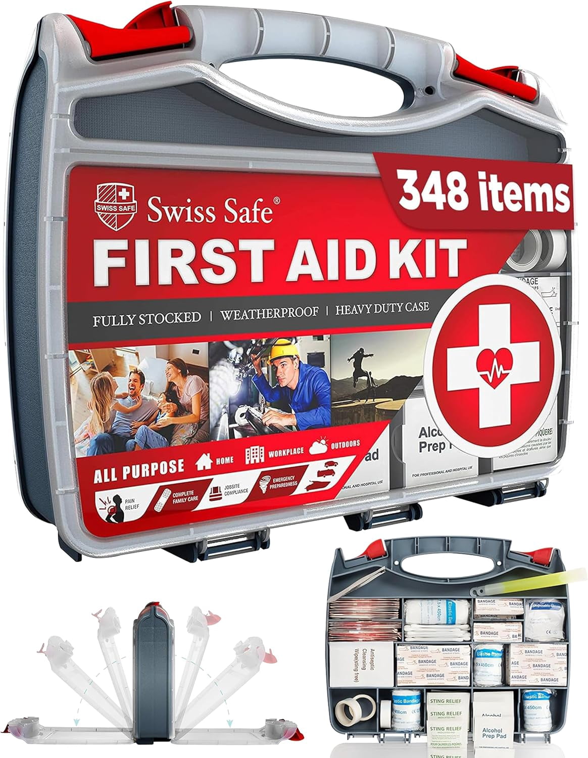 2-in-1 First Aid Kit for Car, Travel & Home, Businesses - Bonus Mini Kit for Medical Emergency Aid, Survival, Camping - FSA & HSA Eligible - 348 Pcs, Large Hardcase FAK