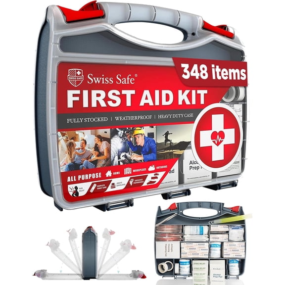 2-in-1 First Aid Kit for Car, Travel & Home, Businesses - Bonus Mini Kit for Medical Emergency Aid, Survival, Camping - FSA & HSA Eligible - 348 Pcs, Large Hardcase FAK
