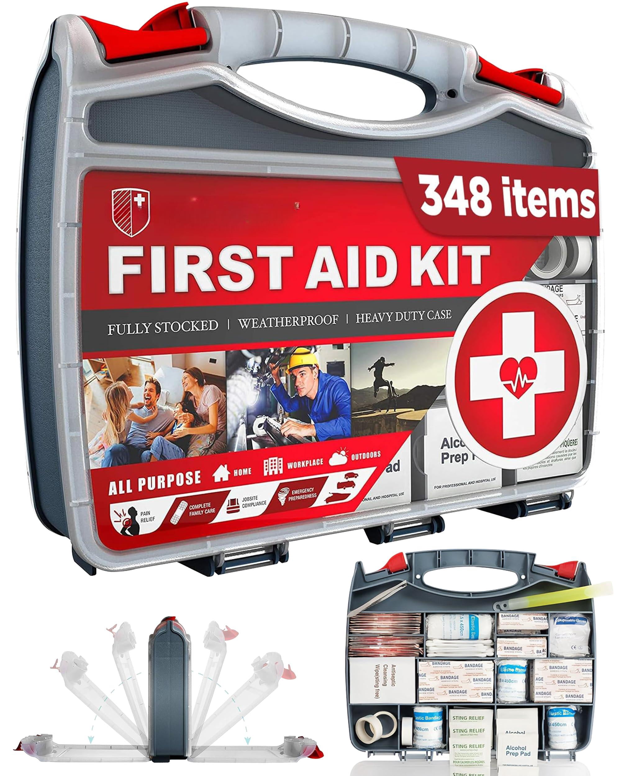 2-in-1 First Aid Kit For Car  Travel & Home Businesses - Bonus Mini Emergency Camping Fsa Hsa Eligible 348 Large Hardcase Fak