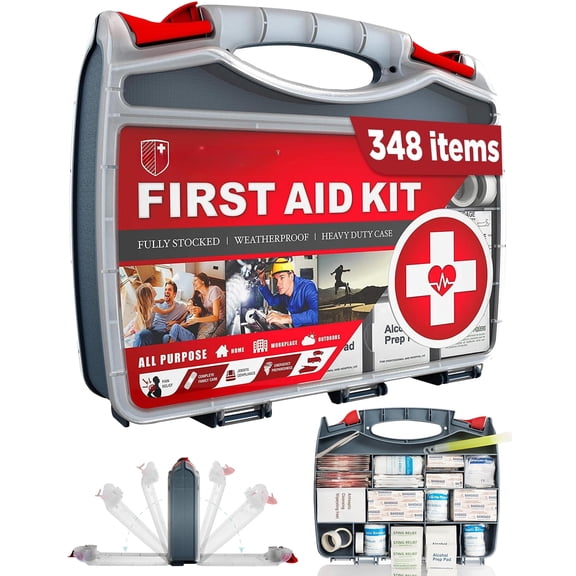 2-in-1 First Aid Kit For Car  Travel & Home Businesses - Bonus Mini Emergency Camping Fsa Hsa Eligible 348 Large Hardcase Fak