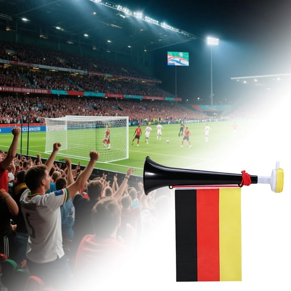2-in-1 Flag Cheering Horn with Telescopic Pole - Adjustable Length Blow Horn and Country Banner - Stadium Noise Maker for Sports Fans (Multicolor)